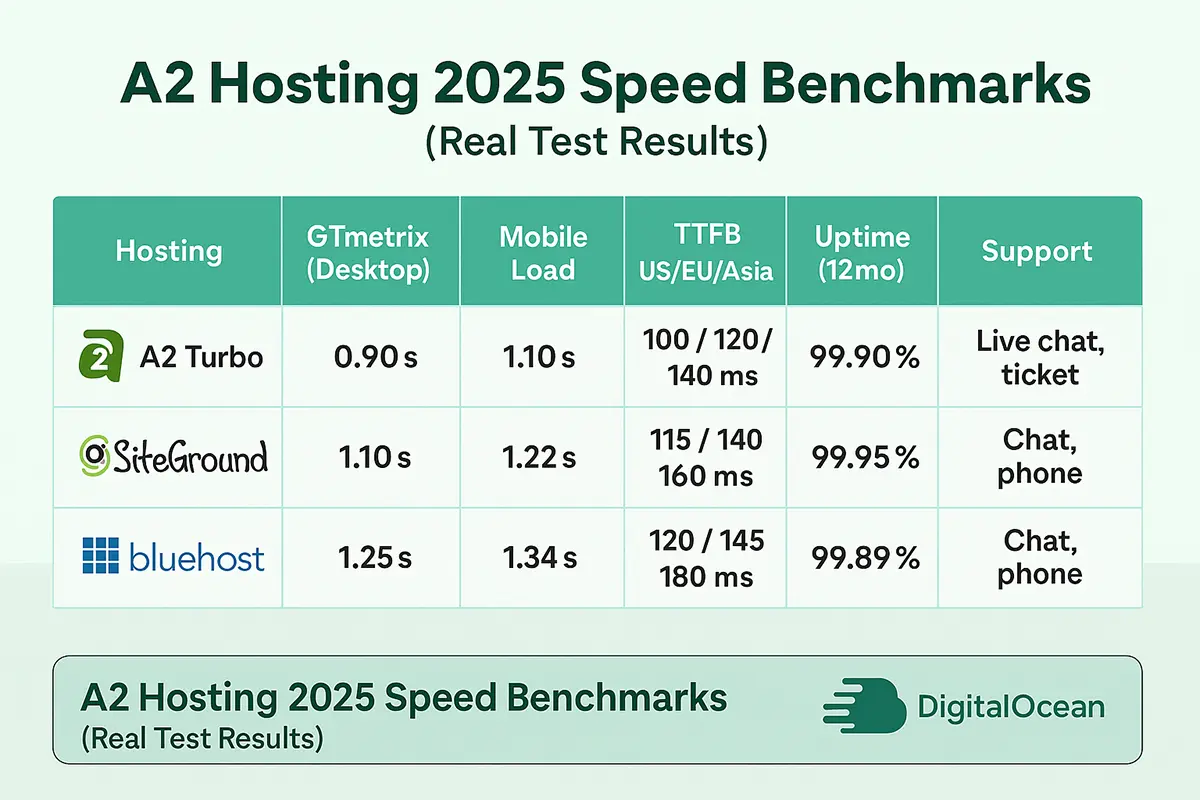 A2 Hosting 2025 Speed Benchmarks Results