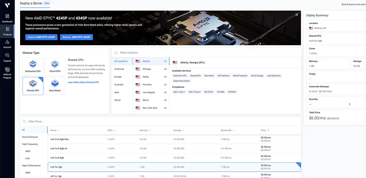 Vultr Hosting Review - Deploy new server