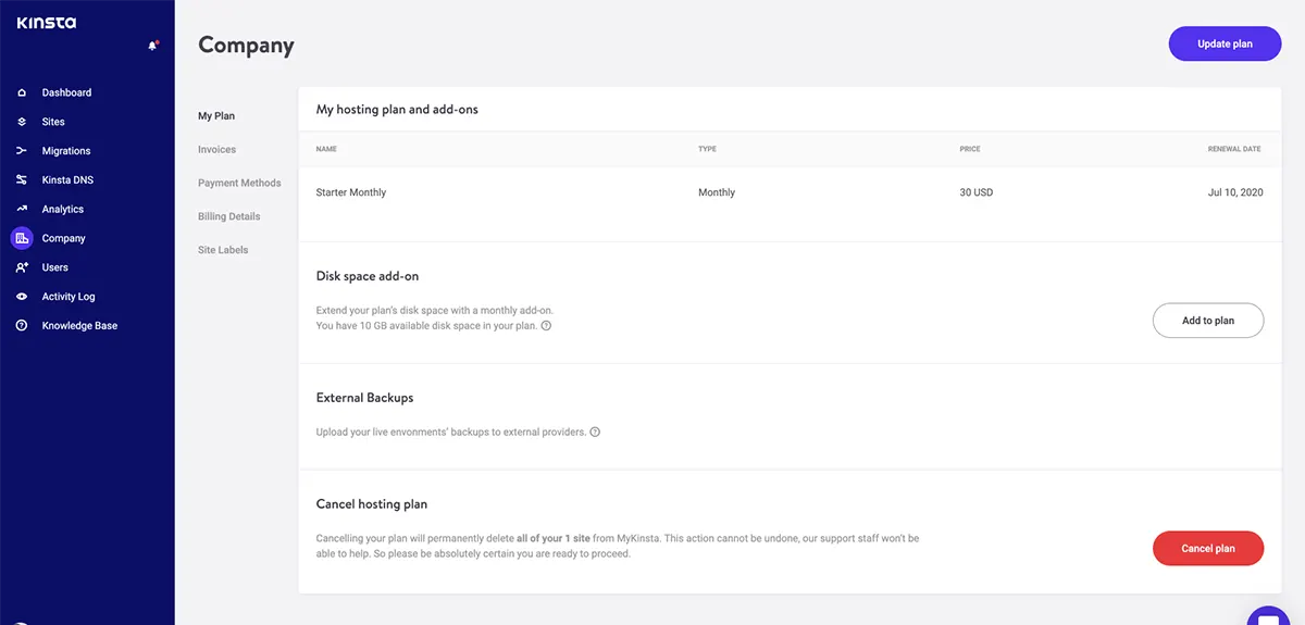 Kinsta Hosting Review - Kinsta Plan Demo