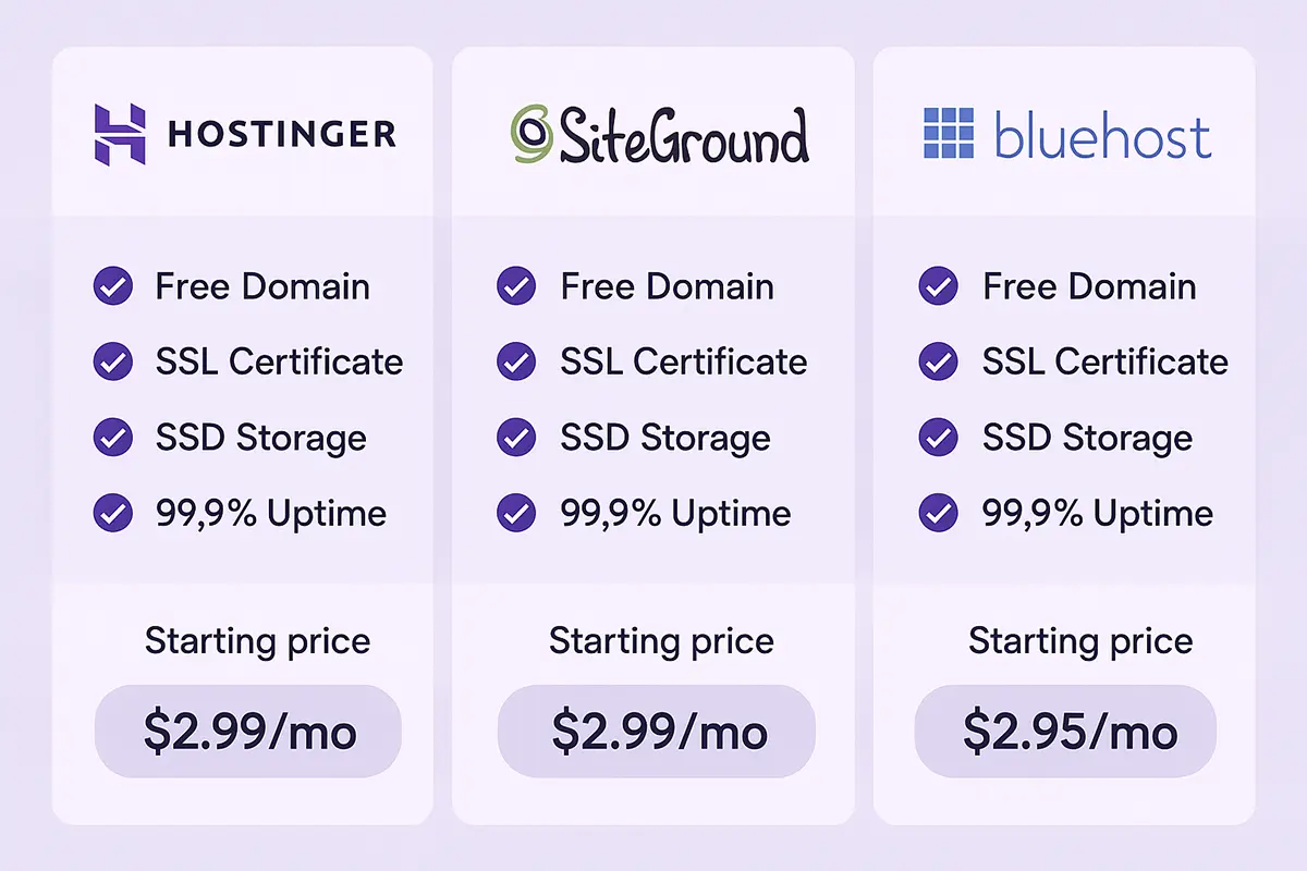 Hostinger vs Bluehost vs Sitegound Plan test